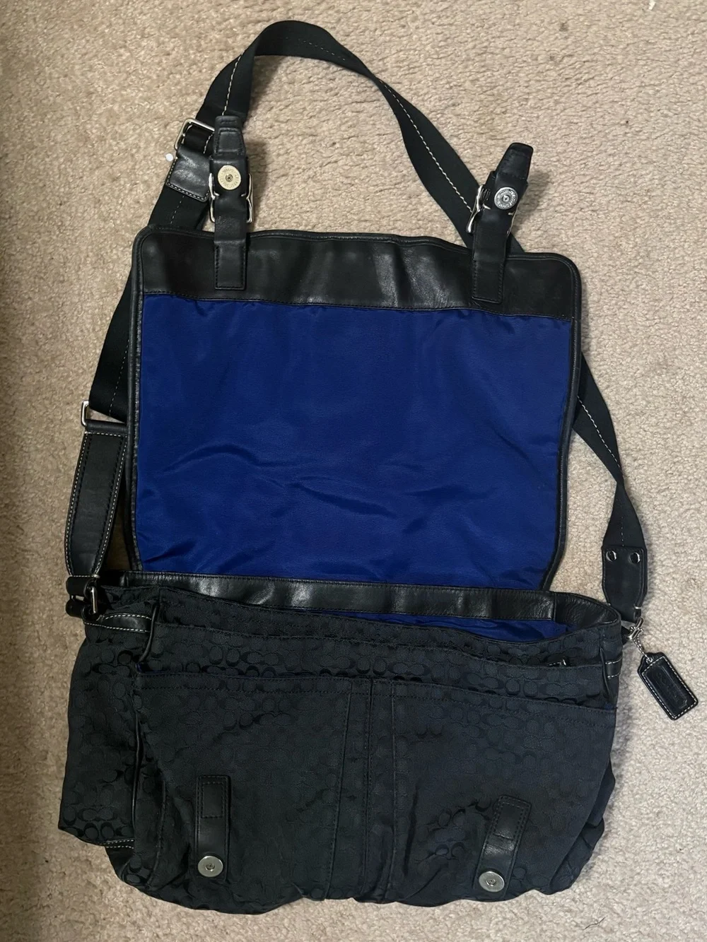 Coach Signature Voyager Messenger Bag - Black Jacquard Canvas Stripe